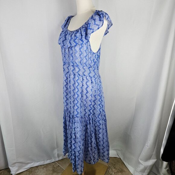NEW Oliphant Maxi Dress Off Shoulder Sz Large Blue Floral Boho Sundress Party - Picture 3 of 13